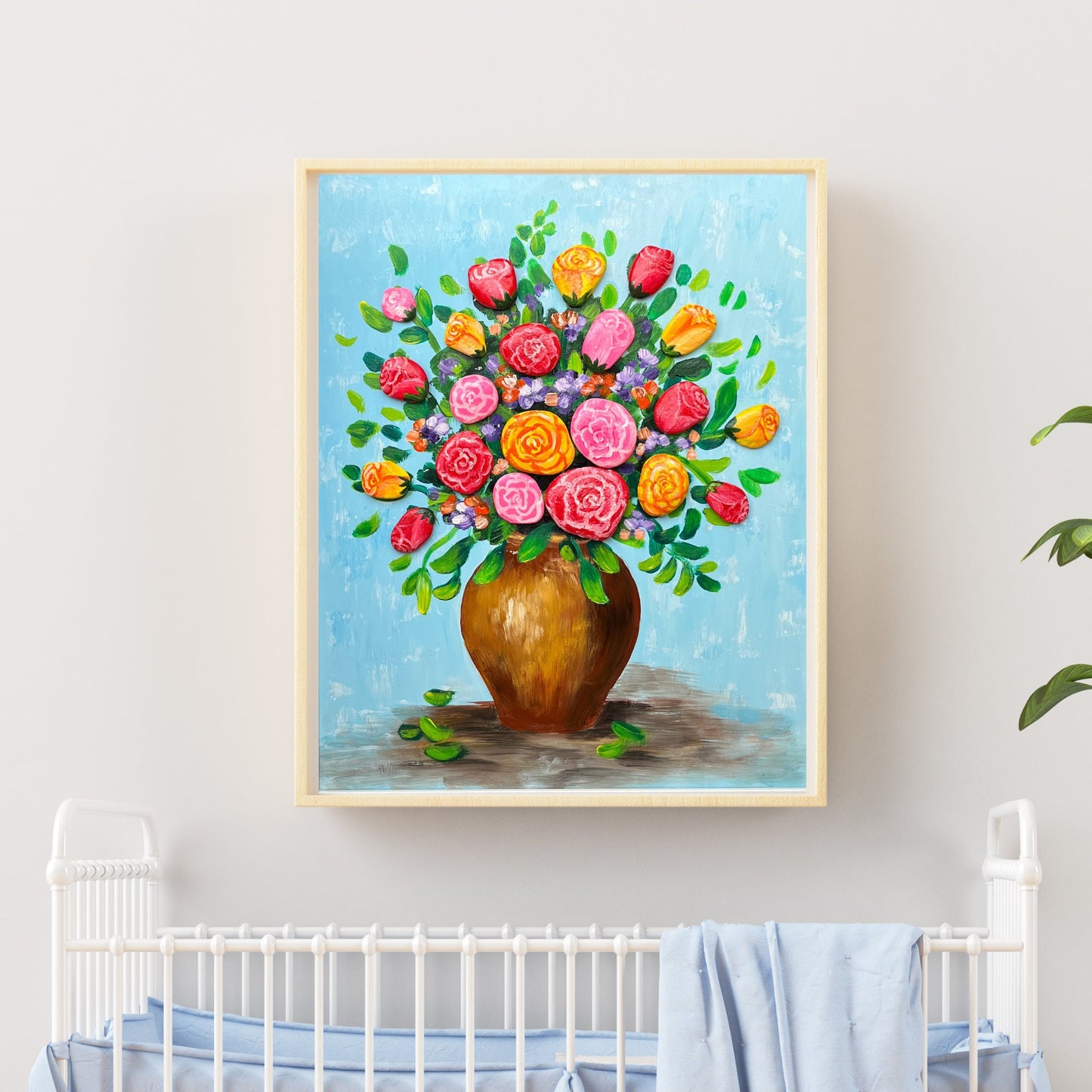 Pebble Art Flower Vase: Handmade Stone Painting, Hanging Wall Art