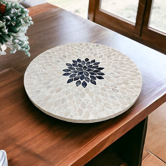 Black Floral Capiz Shell Lazy Susan