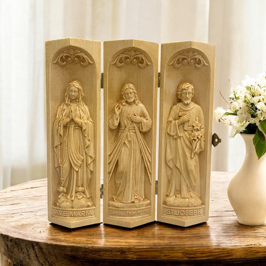 Maple Wood Catholic Triptych: Jesus, Mary & Joseph