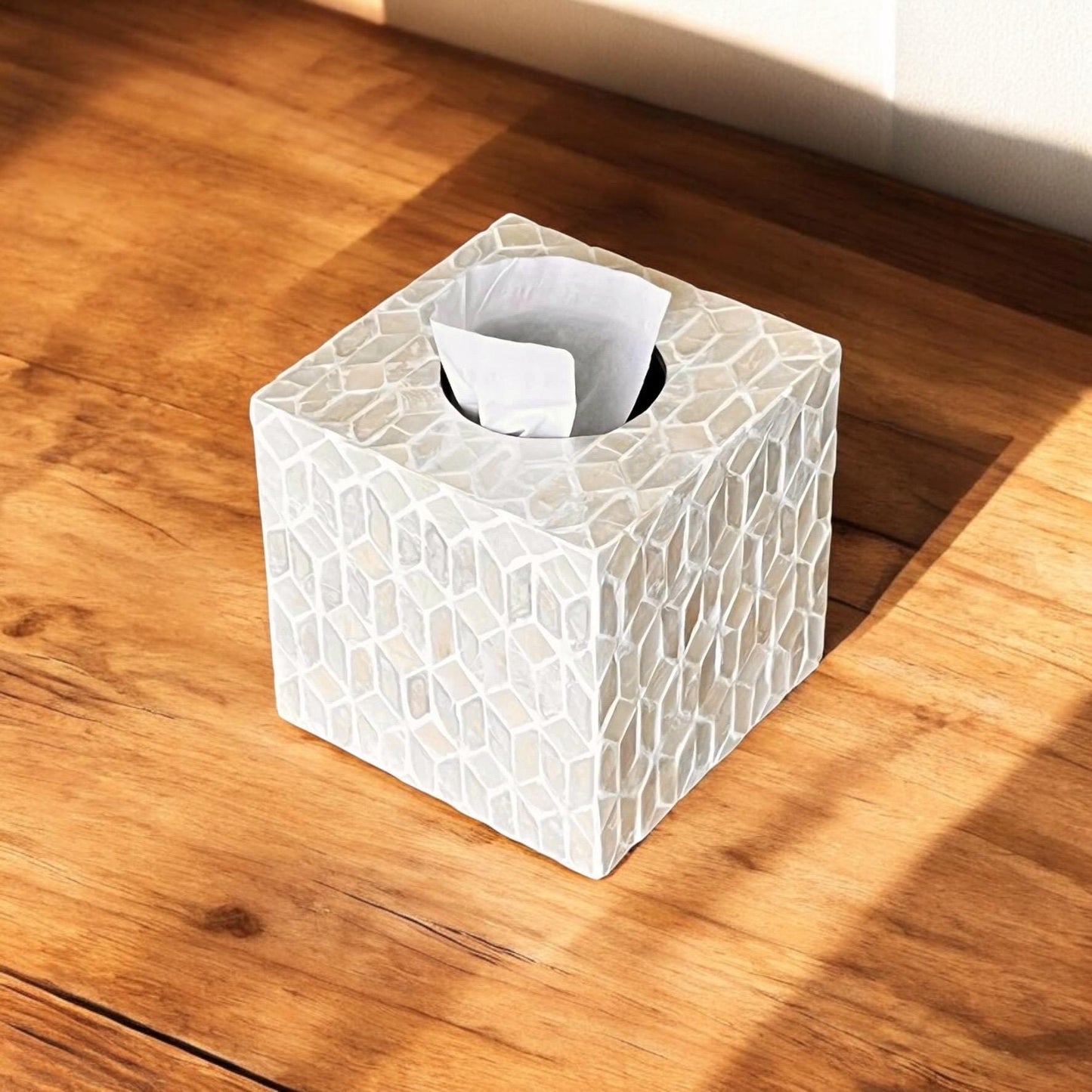 Ivory Capiz Shell Cube Tissue Box Cover