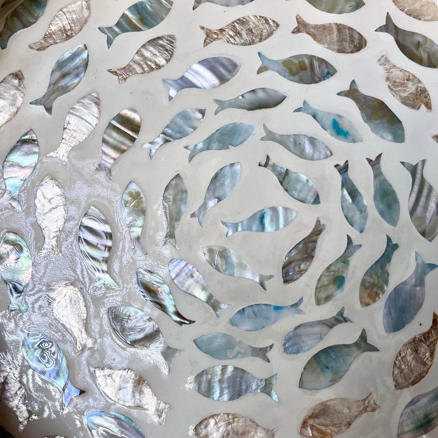 Mother of Pearl Fish Inlay Round Tray – Handmade Decorative Serving Tray