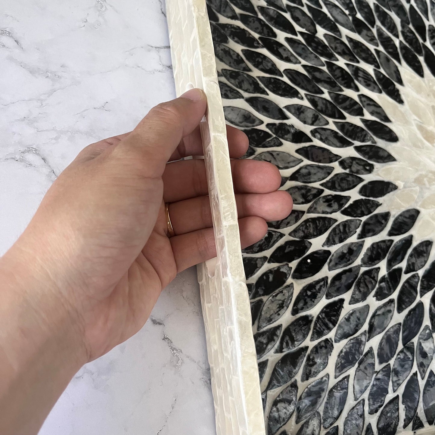 Black & Ivory Capiz Shell Sunburst Inlay Tray