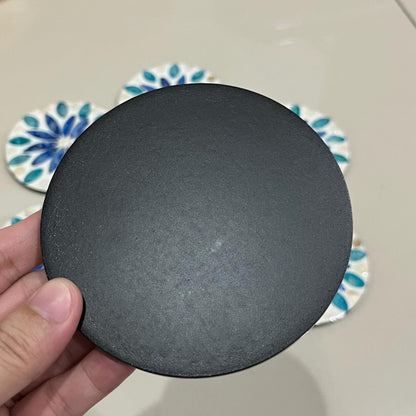 Blue Mother of Pearl Coaster Set with Holder – Handmade Shell Drink Coasters