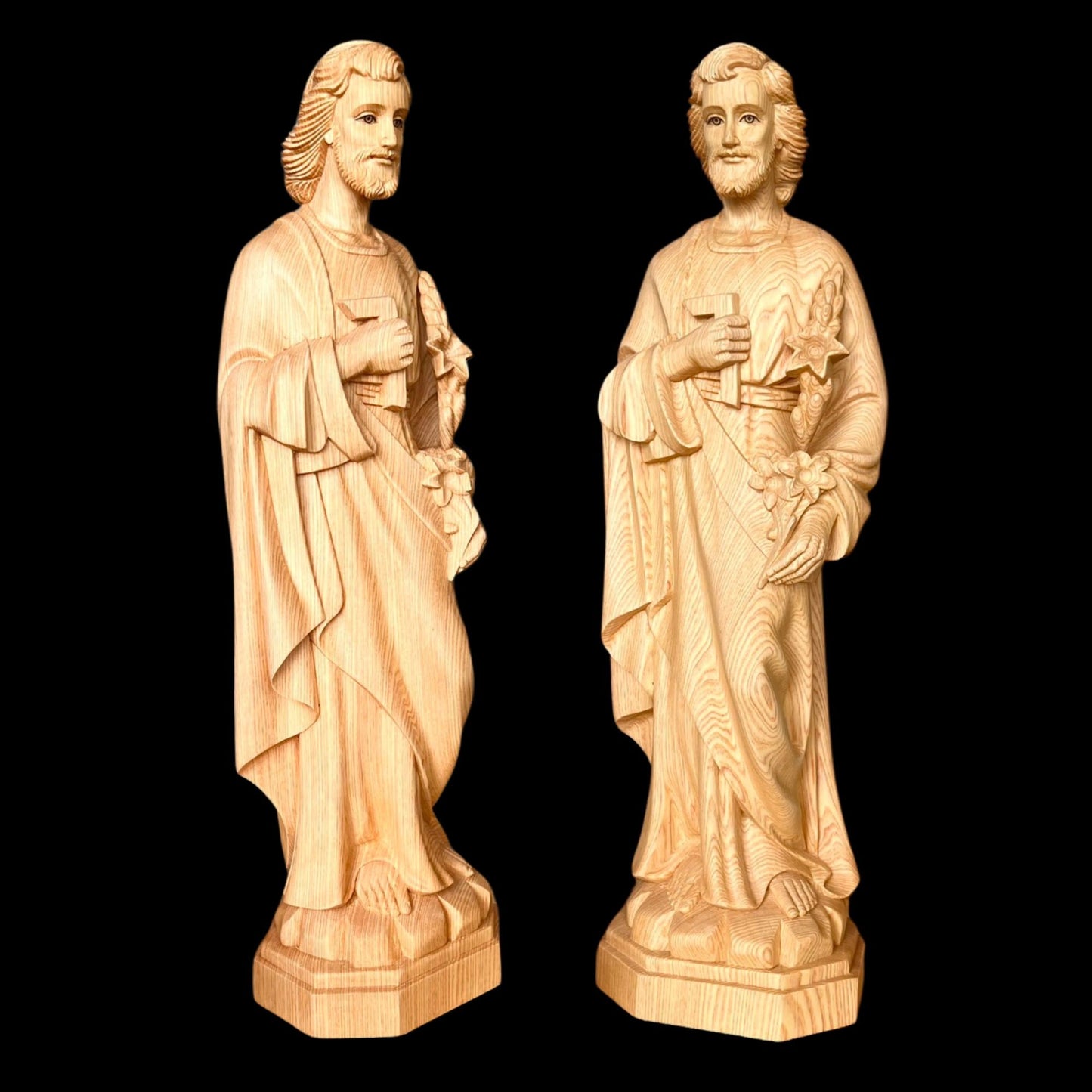 Large Fokienia 37'' Wood Crucifix Cross with Saint Joseph & Mary Statues