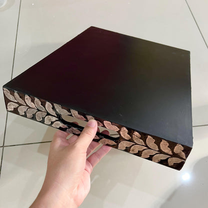 Black Mother of Pearl & Capiz Shell Leaf Inlay Tray