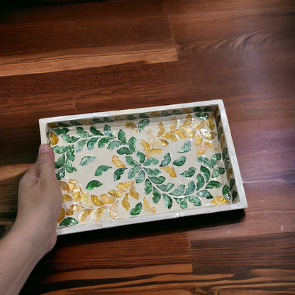 Handmade Mother of Pearl & Capiz Shell Rectangular Tray – Decorative Organizer