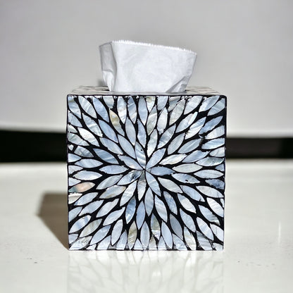 Black & White Floral Cube Mother of Pearl Tissue Box Cover