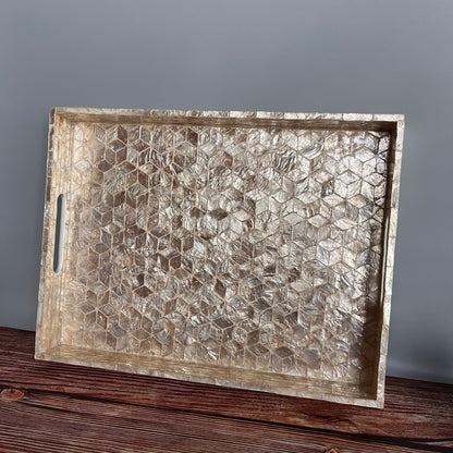 Capiz Shell Hexagon Inlay Tray – Rectangular Decorative Serving Tray