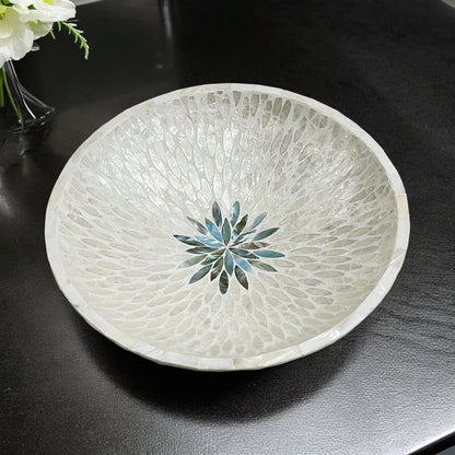 Capiz Shell Inlay Bowl: Handmade Mother of Pearl Centerpiece 14 in 36 cm