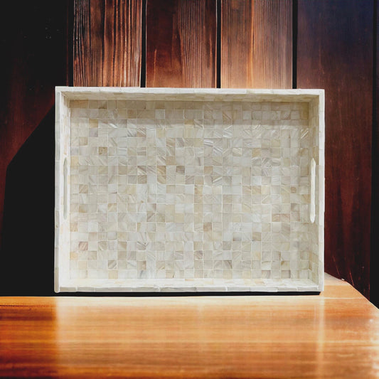Rectangular Mother of Pearl Mosaic Tray – Handcrafted Decorative Serving Tray
