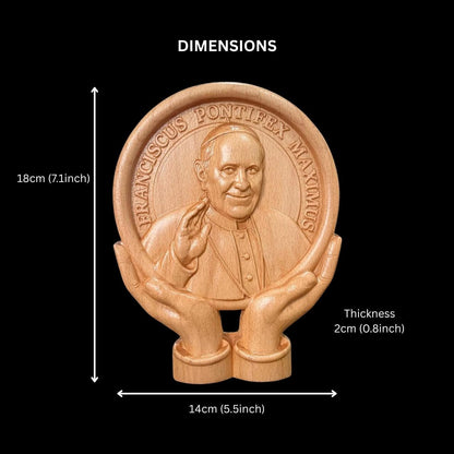 Beech Wood Pope Francis Sculpture: Catholic Blessing Statue