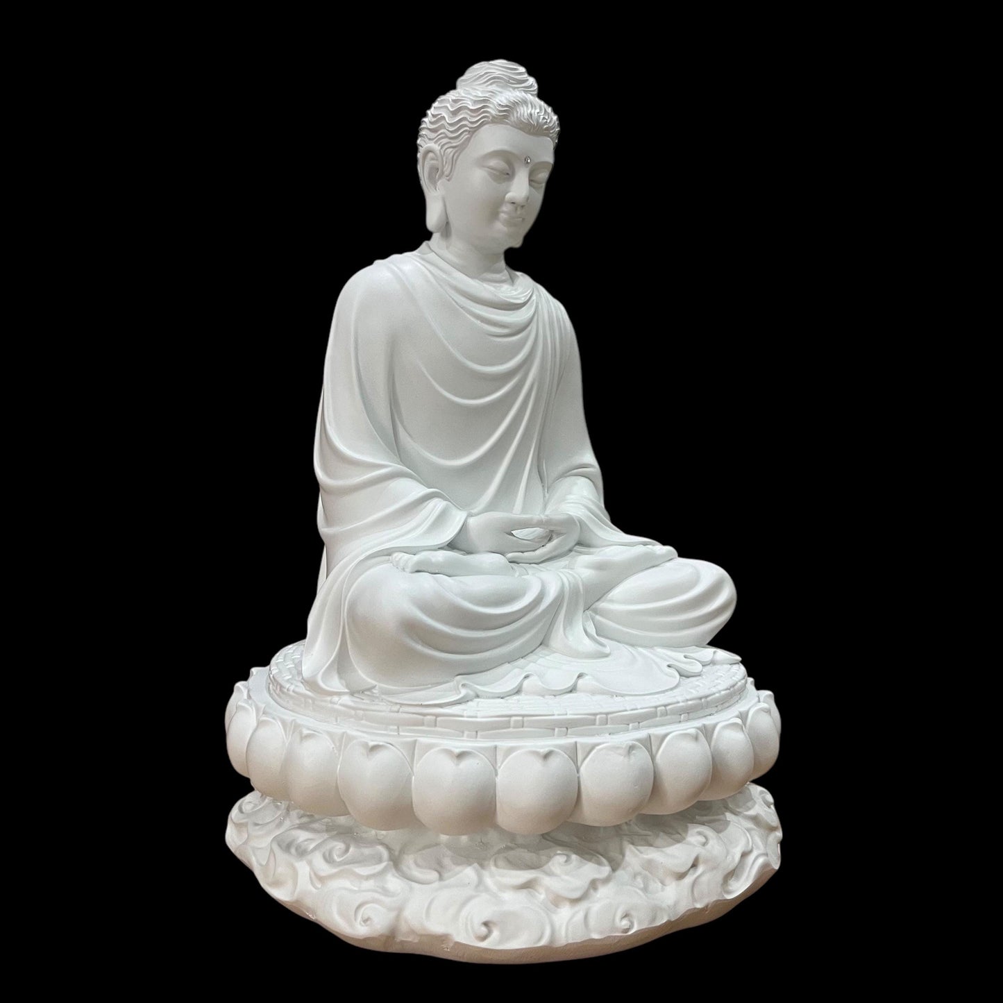 White Gautama Buddha Statue: 15 inches (38 cm) Shakyamuni Meditation Sculpture