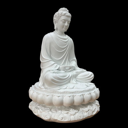 White Gautama Buddha Statue: 15 inches (38 cm) Shakyamuni Meditation Sculpture