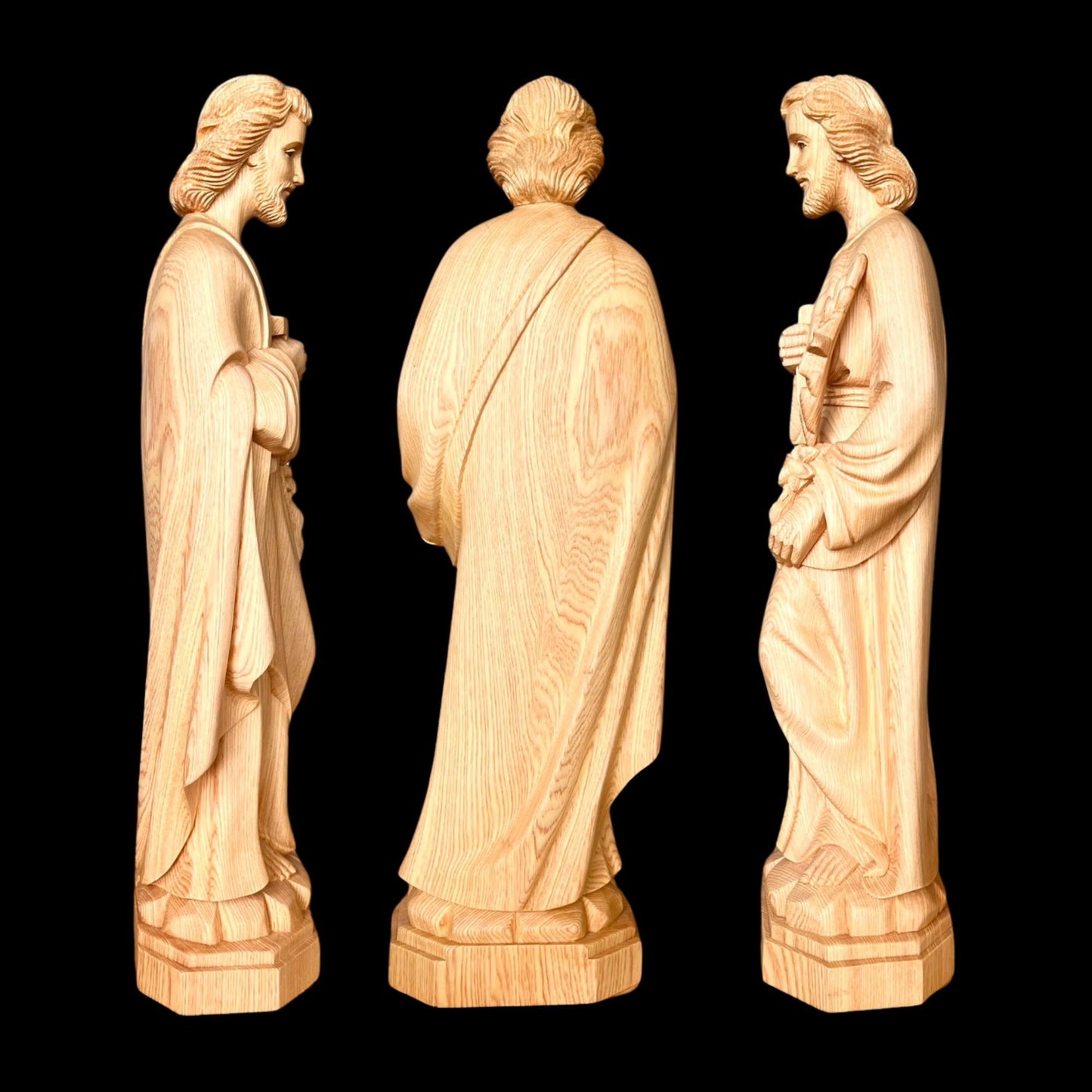 Large Fokienia 37'' Wood Crucifix Cross with Saint Joseph & Mary Statues