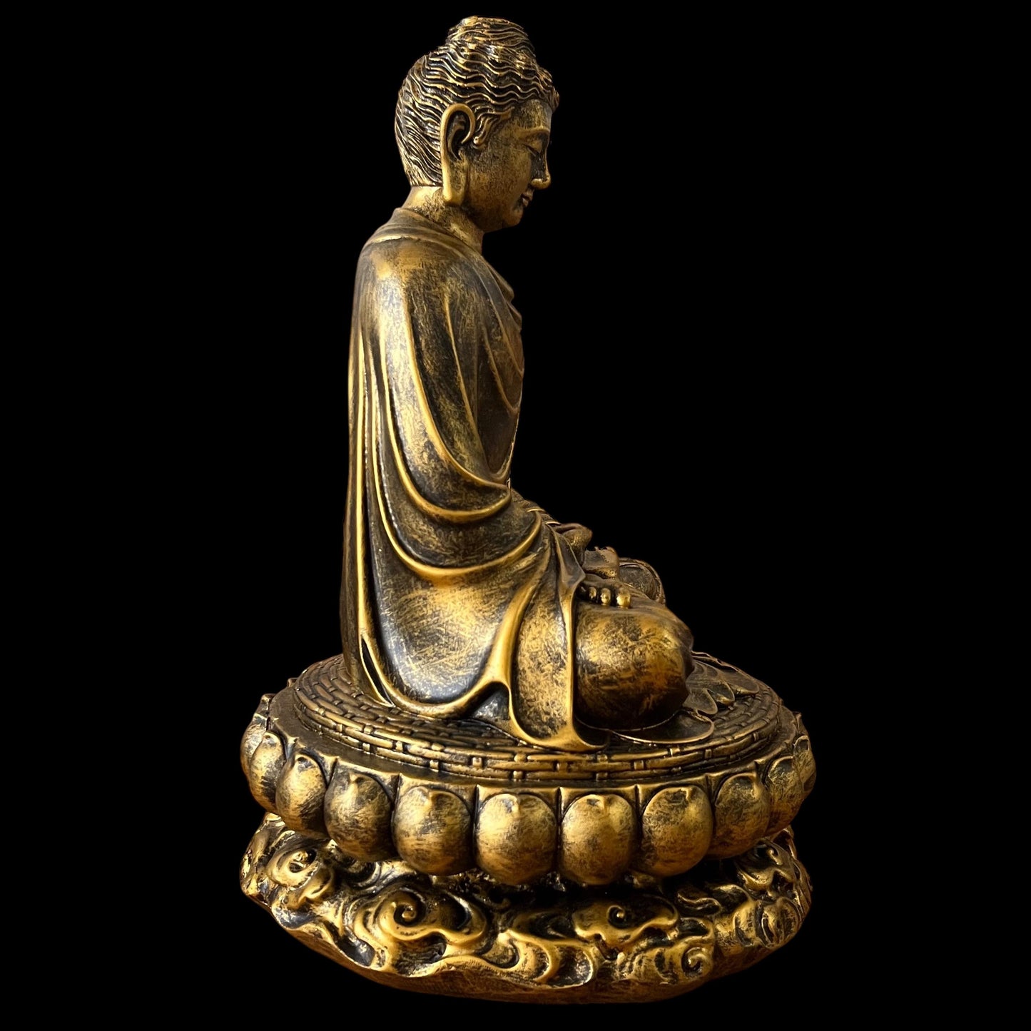 Antique Gold Gautama Buddha Statue | Shakyamuni Meditation Sculpture