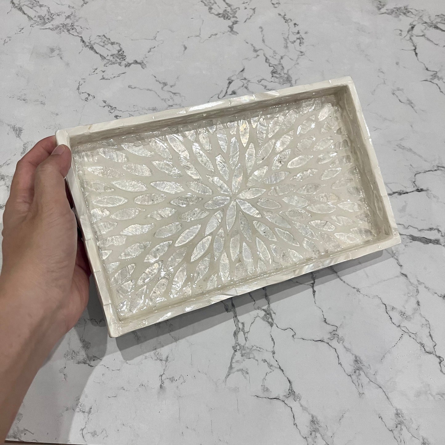 Handmade Mother of Pearl & Capiz Shell Rectangular Tray – Decorative Organizer
