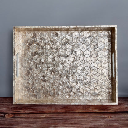 Capiz Shell Hexagon Inlay Tray – Rectangular Decorative Serving Tray