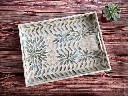 Rectangular Mother of Pearl & Capiz Shell Inlay Tray – Decorative Serving Tray