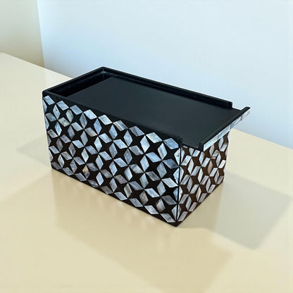 Rectangular Black Geometric Mother of Pearl Tissue Box Cover