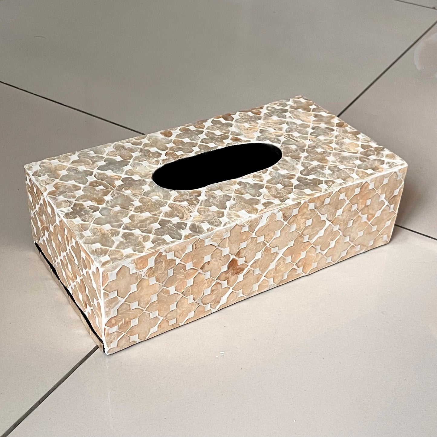 Rectangular Beige Capiz Shell Tissue Box Cover