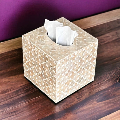 Beige Square Capiz Shell Tissue Box Cover