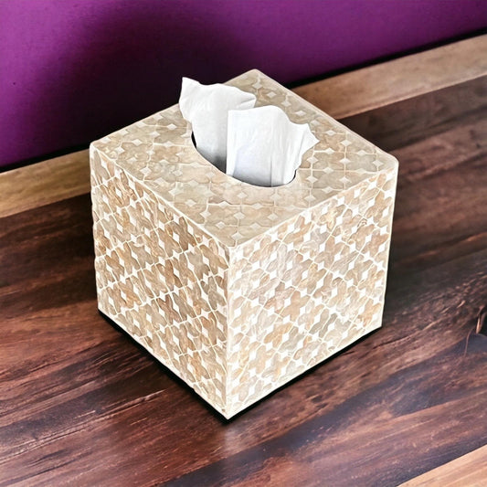 Beige Square Capiz Shell Tissue Box Cover