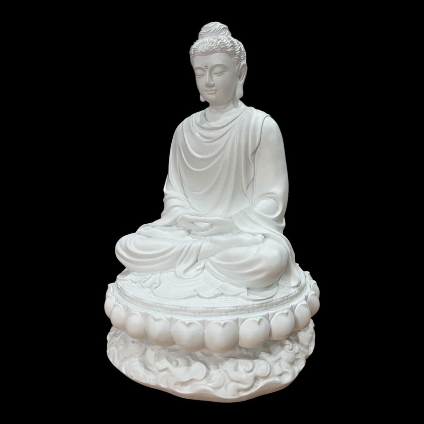 White Gautama Buddha Statue: 15 inches (38 cm) Shakyamuni Meditation Sculpture