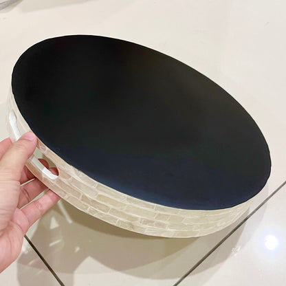 Round Green Leaf Mother of Pearl & Capiz Shell Inlay Tray