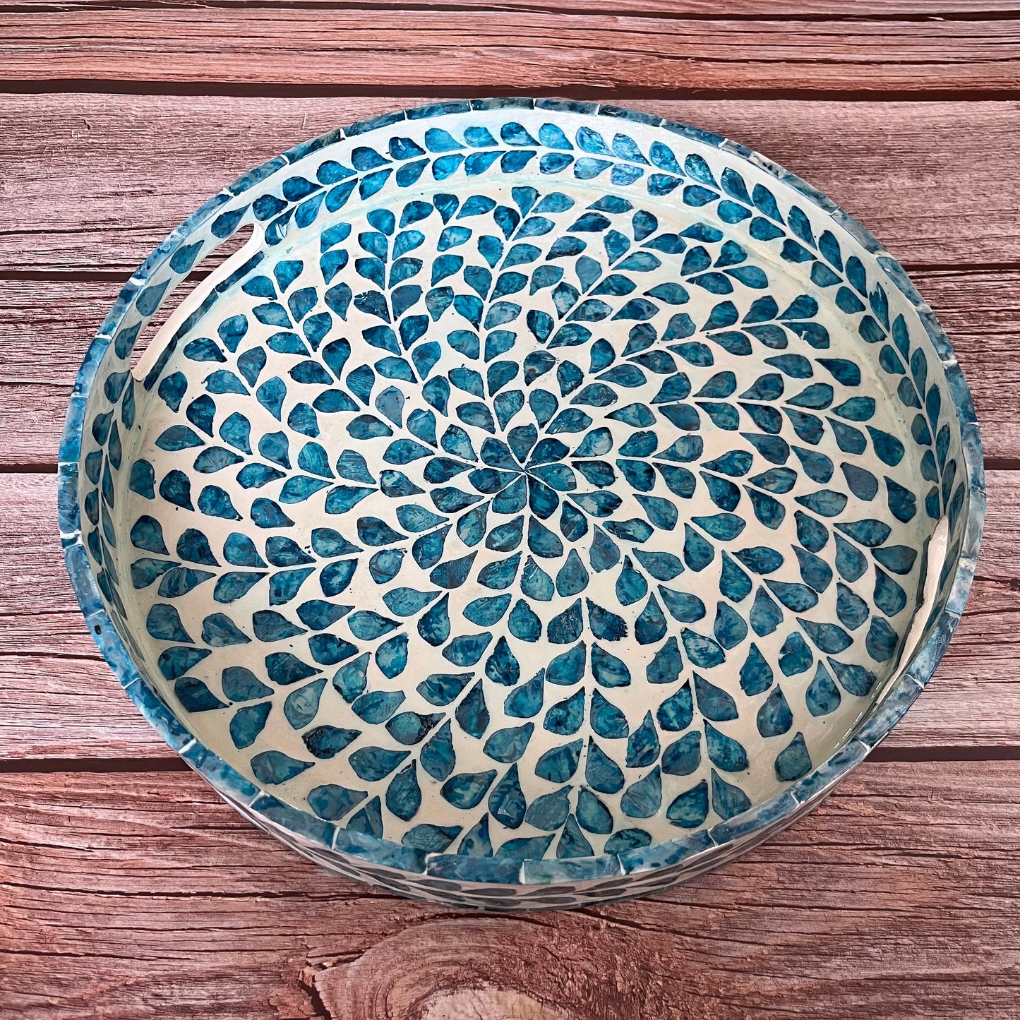 Capiz Serving Tray: Blue Floral Coffee Table Decor