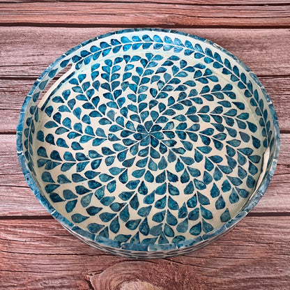 Capiz Serving Tray: Blue Floral Coffee Table Decor