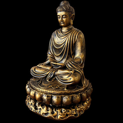Antique Gold Gautama Buddha Statue | Shakyamuni Meditation Sculpture
