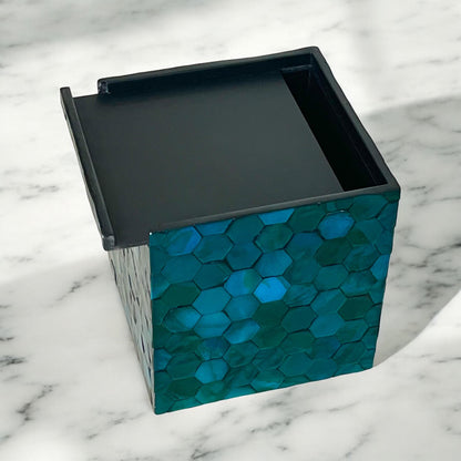 Square Blue Teal Hexagon Mother of Pearl Tissue Box Cover