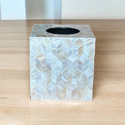 Ivory Square Mother of Pearl Tissue Box Cover