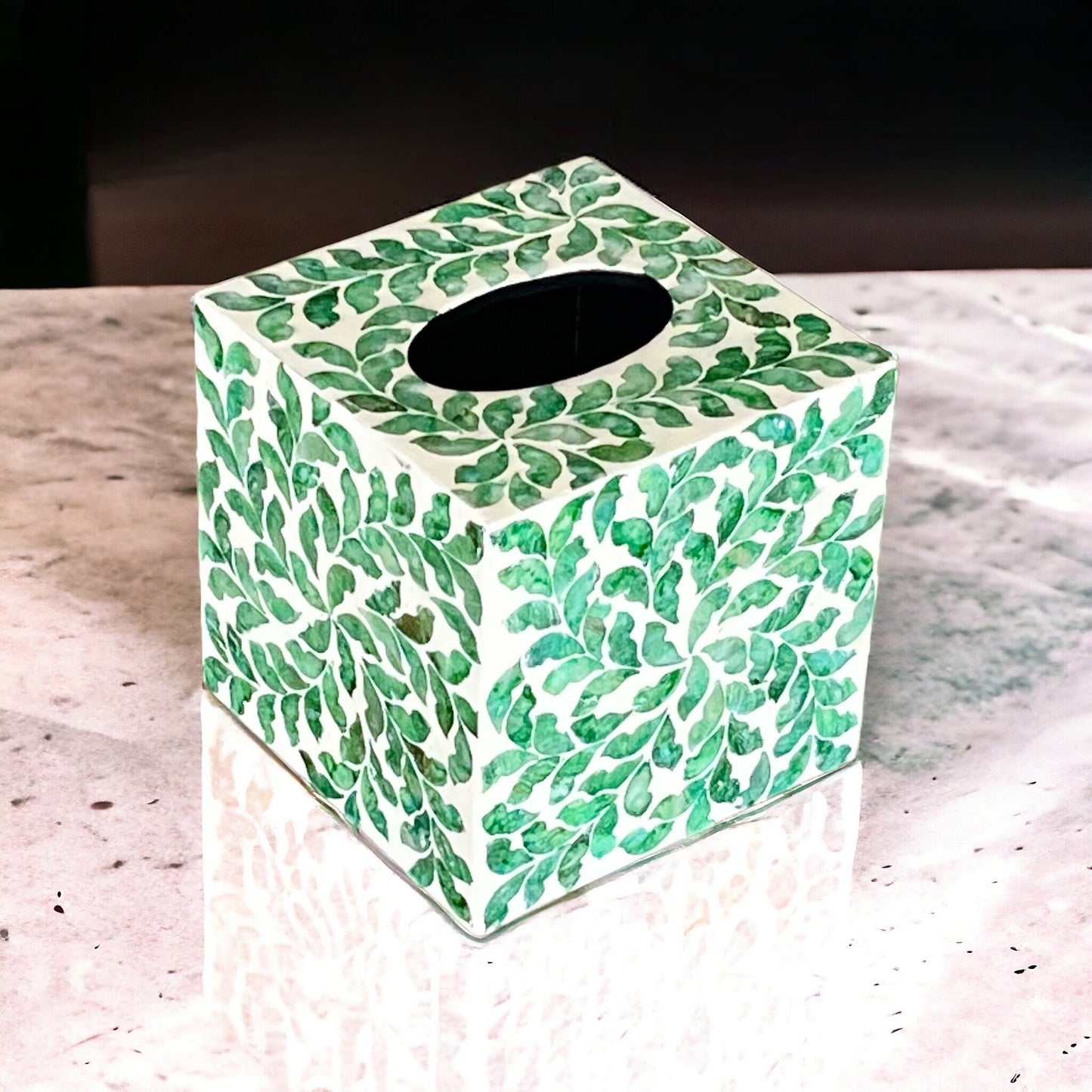 Green Leaf Capiz Inlay Square Tissue Box Cover