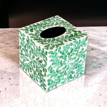 Green Leaf Capiz Inlay Square Tissue Box Cover