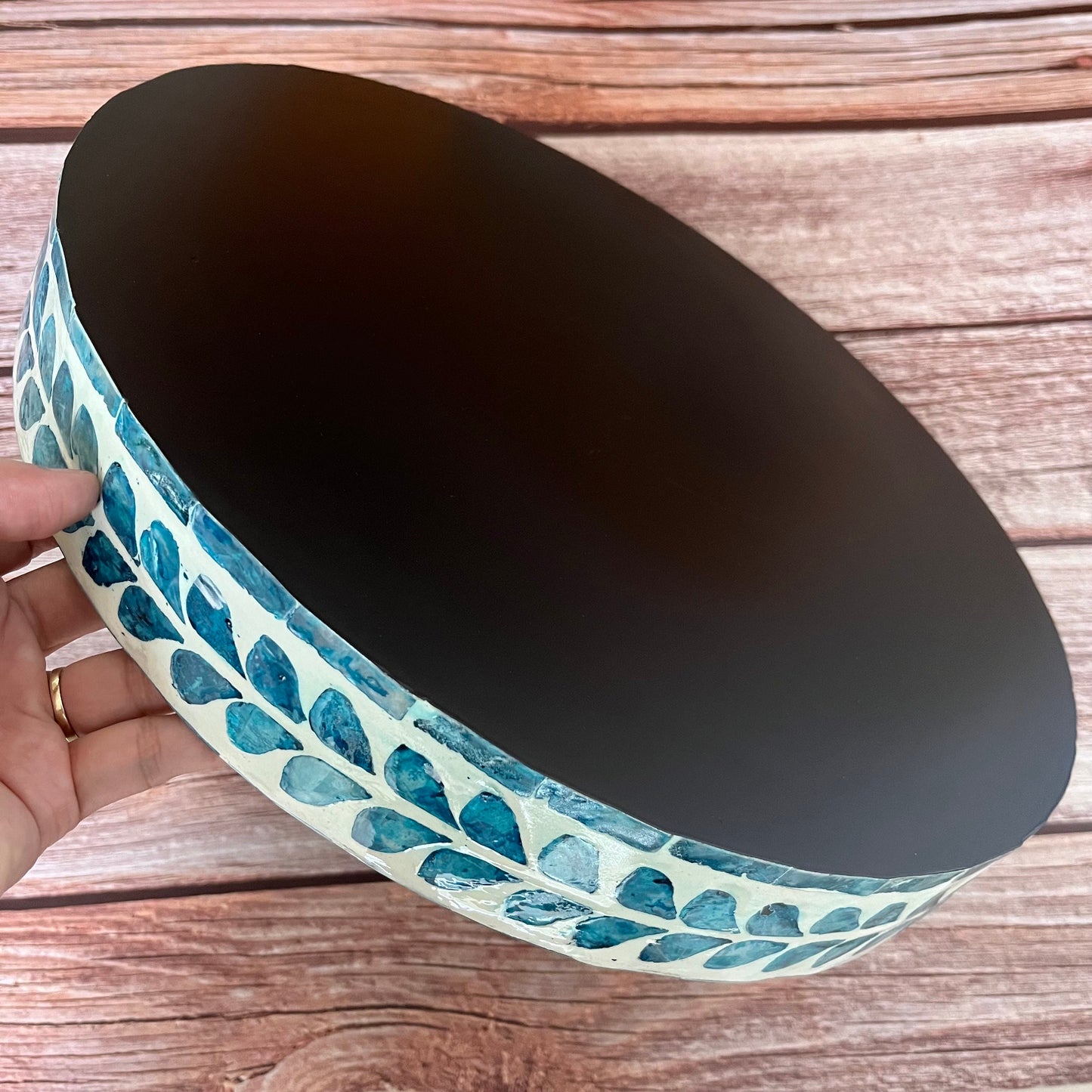 Capiz Serving Tray: Blue Floral Coffee Table Decor