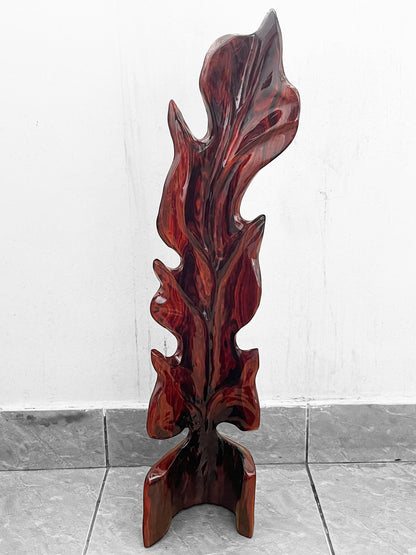 Hand-Carved Rosewood Oak Leaf Sculpture: Solid Wood Decor, 24" Tall