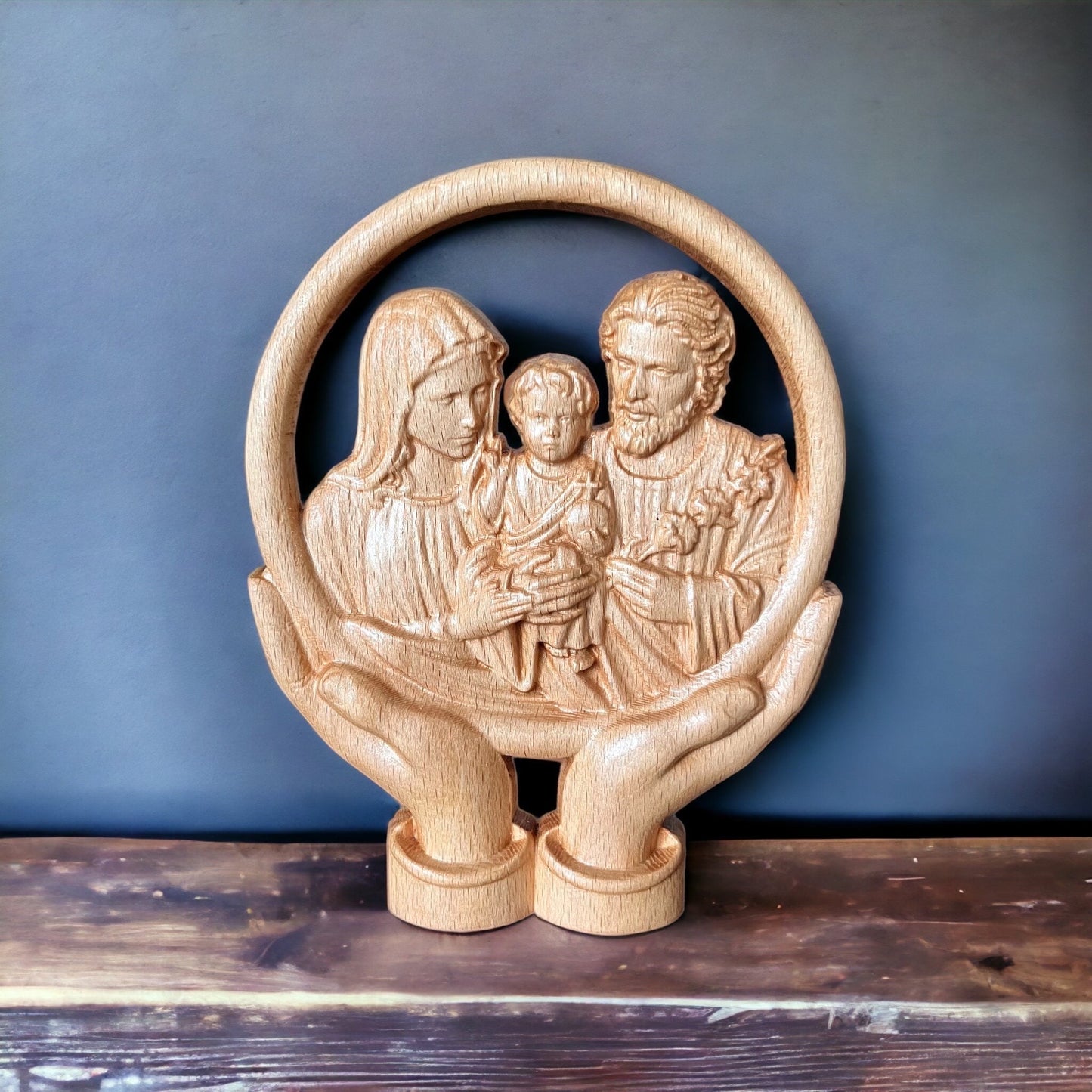 Handcrafted Beech Wood Holy Family Statue