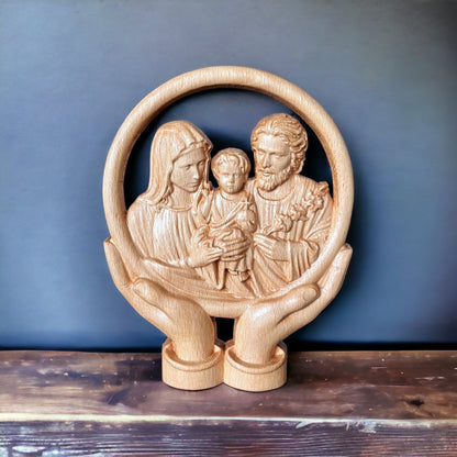 Handcrafted Beech Wood Holy Family Statue