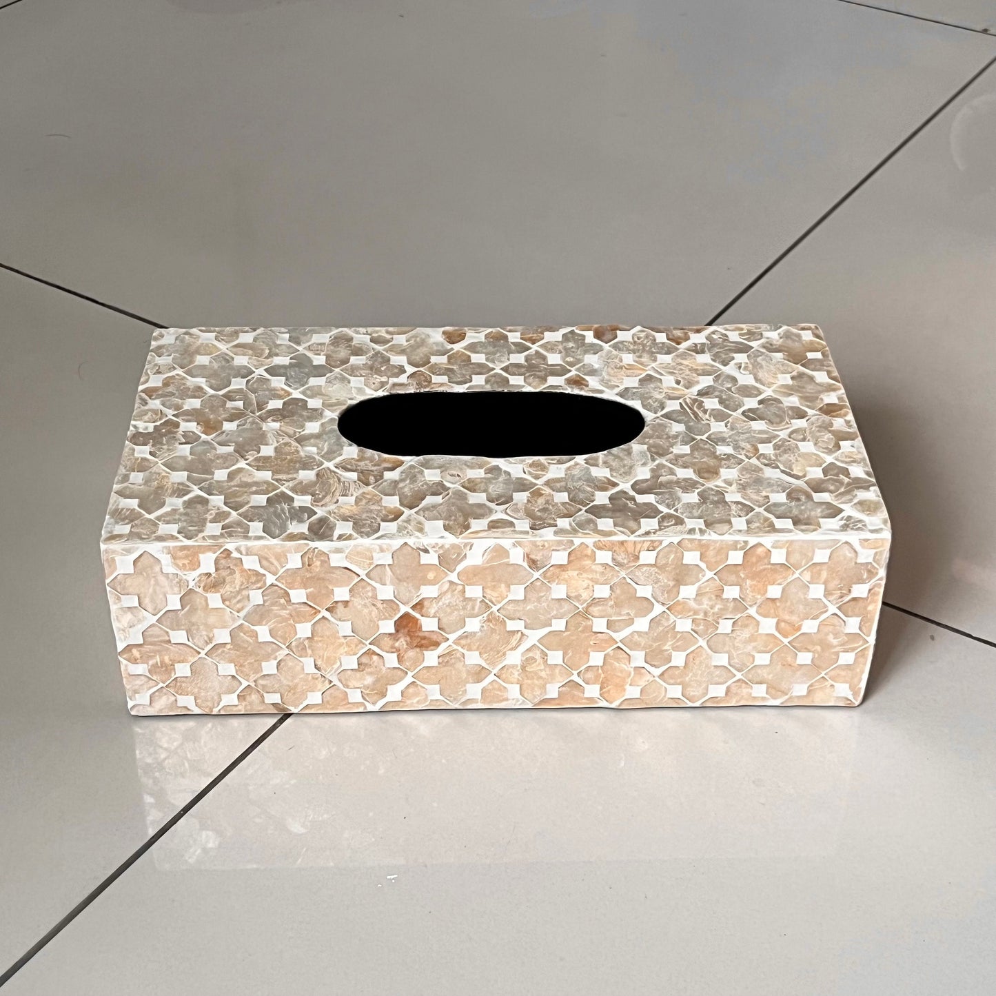 Rectangular Beige Capiz Shell Tissue Box Cover