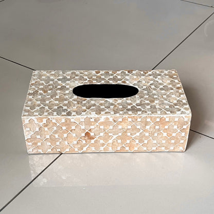 Rectangular Beige Capiz Shell Tissue Box Cover