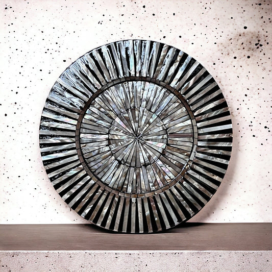 Radial Inlay Black Mother of Pearl Charger Plates Set of 2