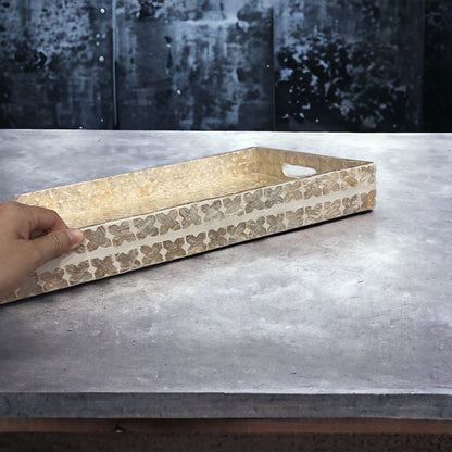Rectangular Ivory Capiz Shell Mosaic Inlay Tray