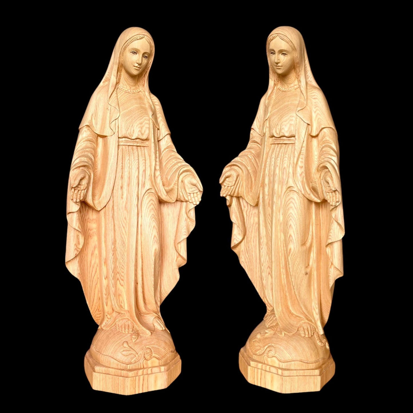Large Fokienia 37'' Wood Crucifix Cross with Saint Joseph & Mary Statues