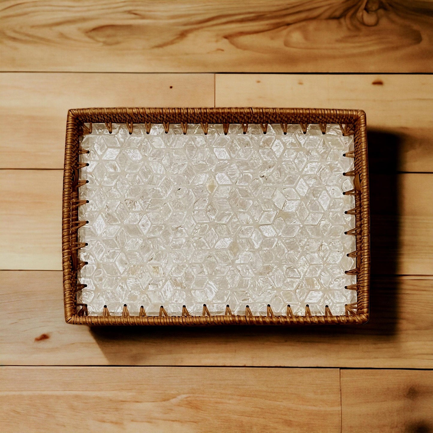 Ivory Rectangle Hand-woven Rattan Decorative Tray