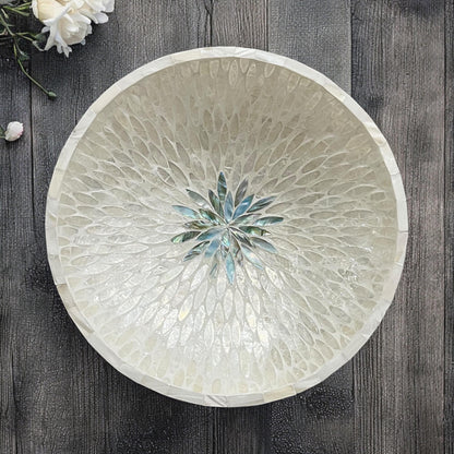Capiz Shell Inlay Bowl: Handmade Mother of Pearl Centerpiece 14 in 36 cm