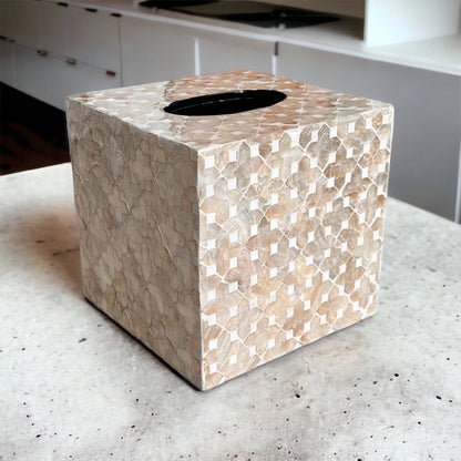 Beige Square Capiz Shell Tissue Box Cover