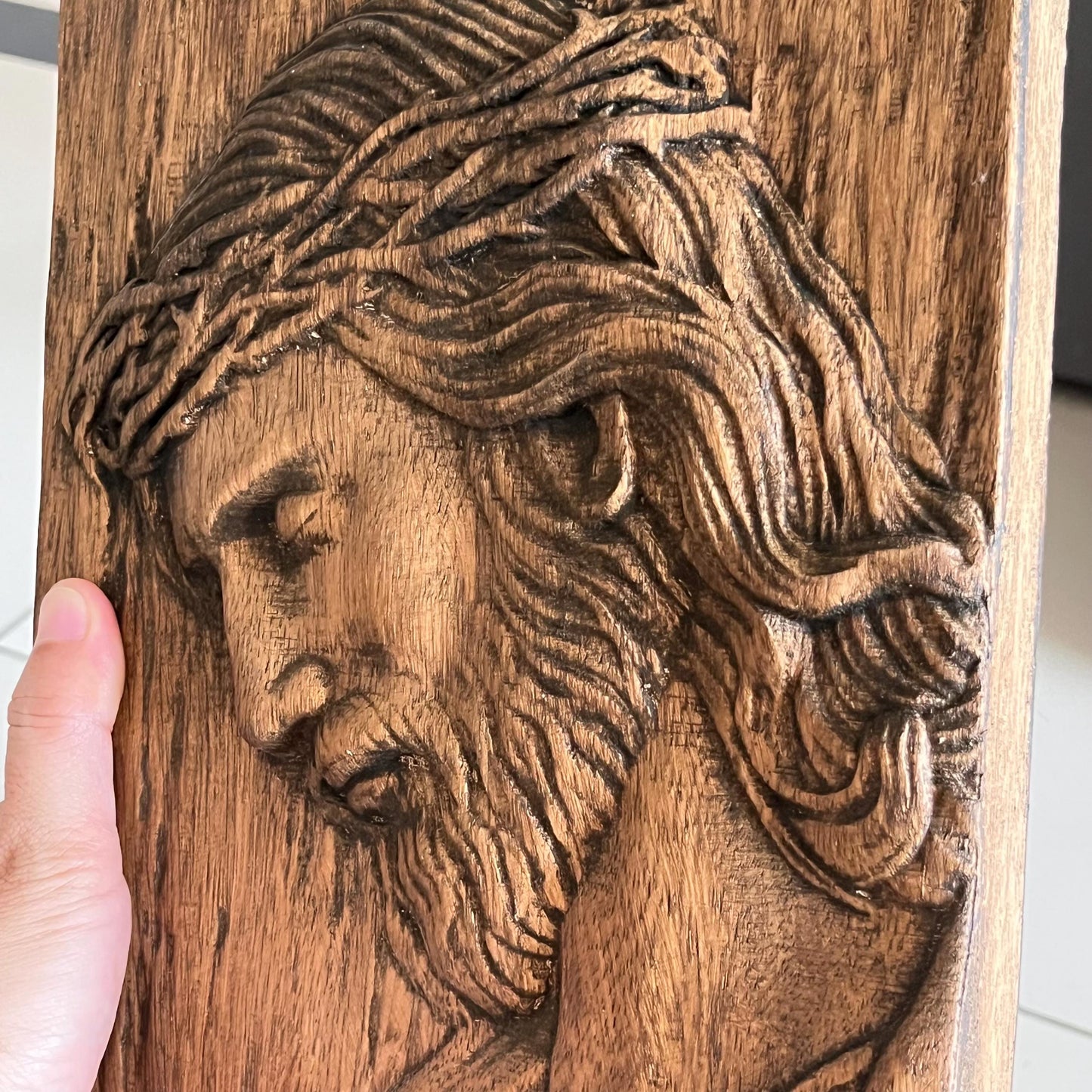 Hand Carved Jesus Christ Crown of Thorns Lim Wood Wall Art