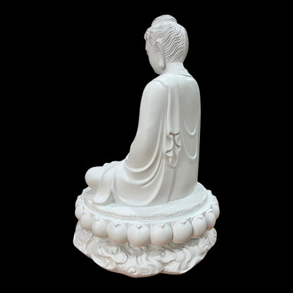 White Gautama Buddha Statue: 15 inches (38 cm) Shakyamuni Meditation Sculpture