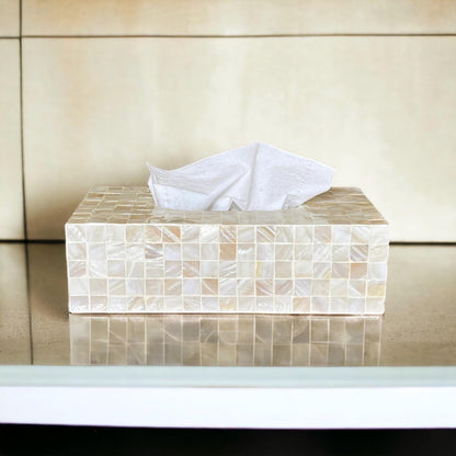 Ivory Rectangular Mother of Pearl Tissue Box Cover
